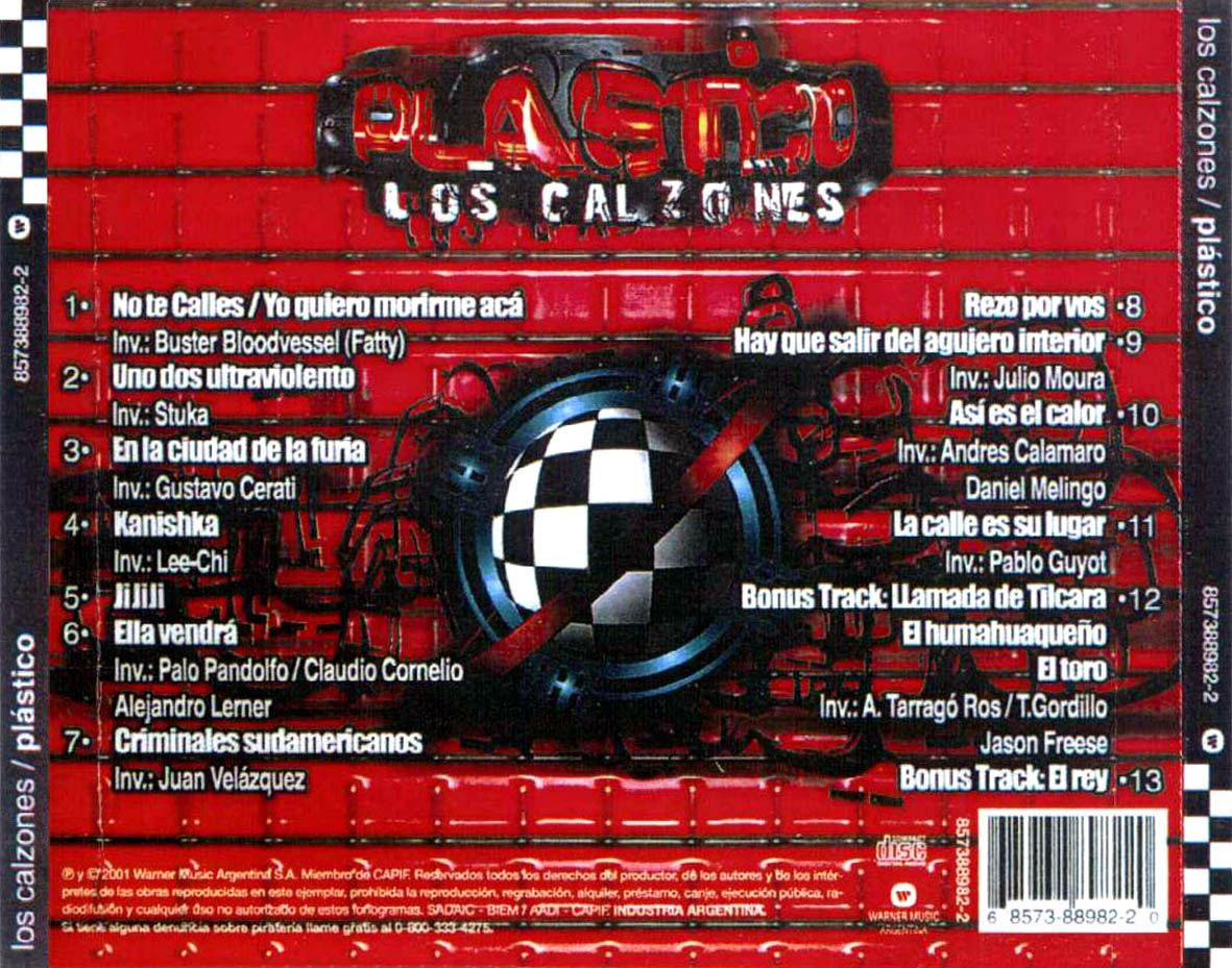 Caratula trasera de Los Calzones - Plastico