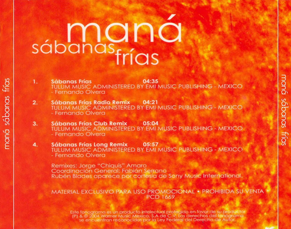 Car�tula Cd de Mana - Sabanas Frias (Cd Single)