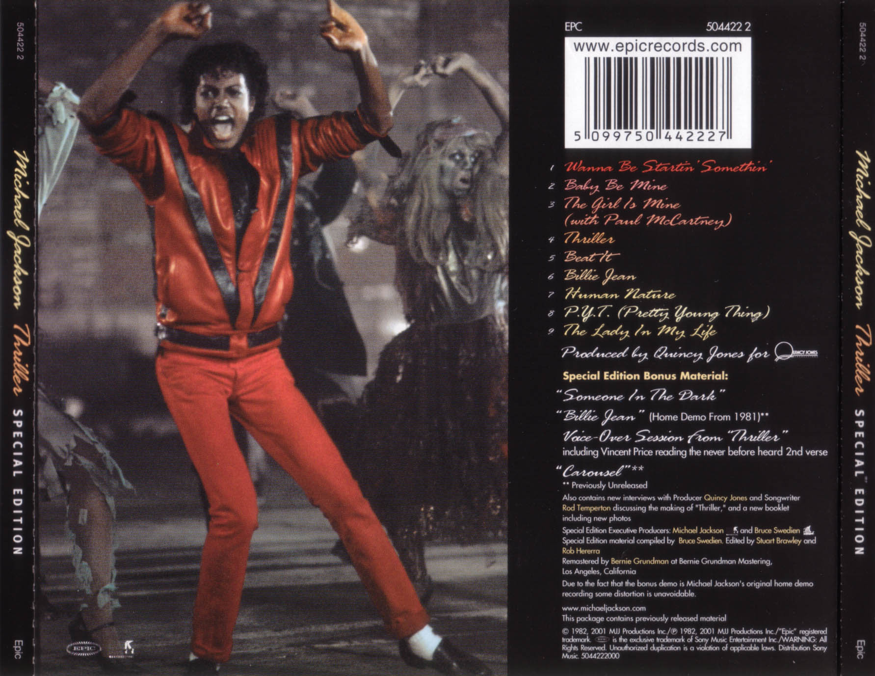 Car tula Trasera De Michael Jackson Thriller Special Edition Portada