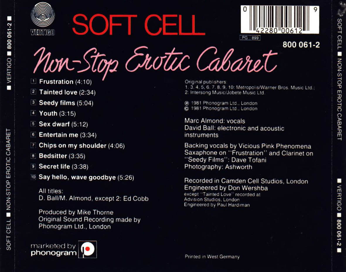 Carátula Interior Frontal de Soft Cell - Non Stop Erotic Cabaret