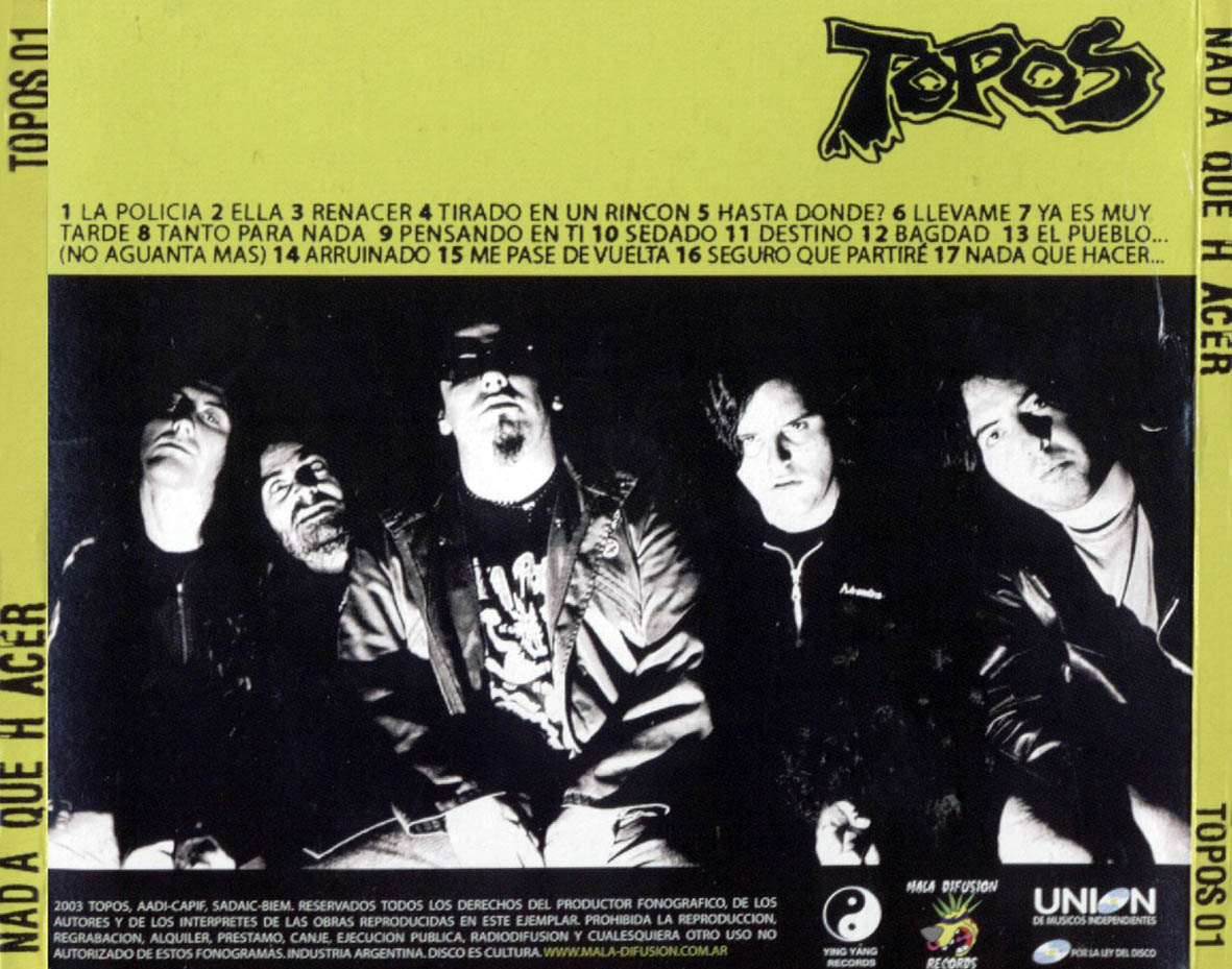 Caratula trasera de Topos - Nada Que Hacer