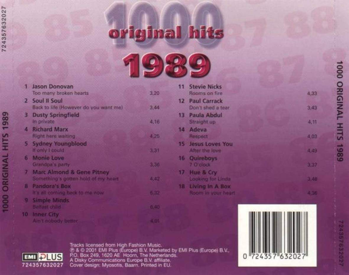 Cartula Trasera de 1000 Original Hits 1989