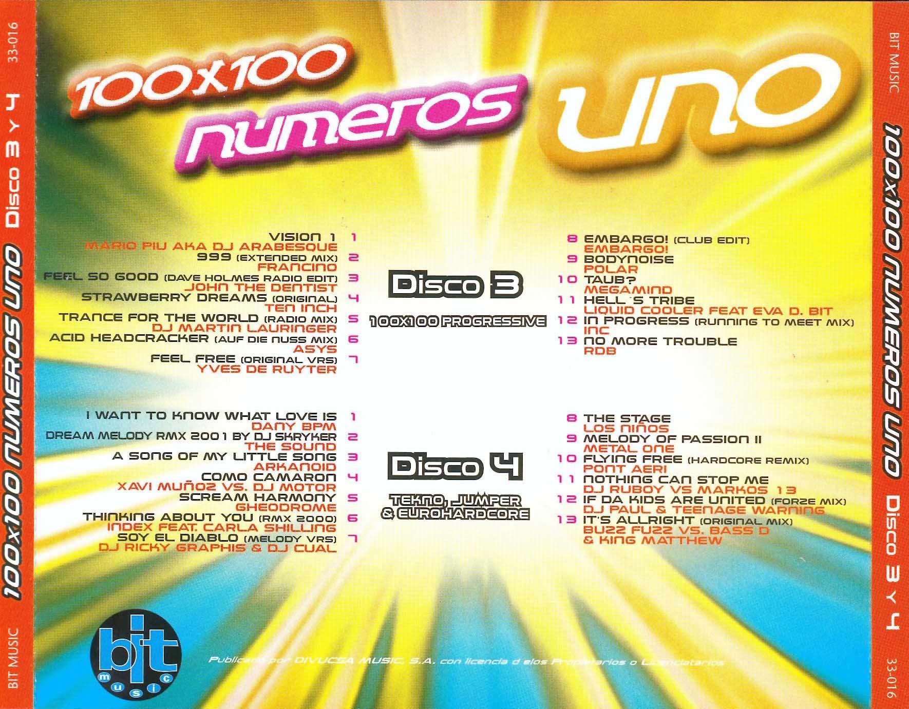 Cartula Trasera de 100x100 Numeros Uno Cd 3 Y 4