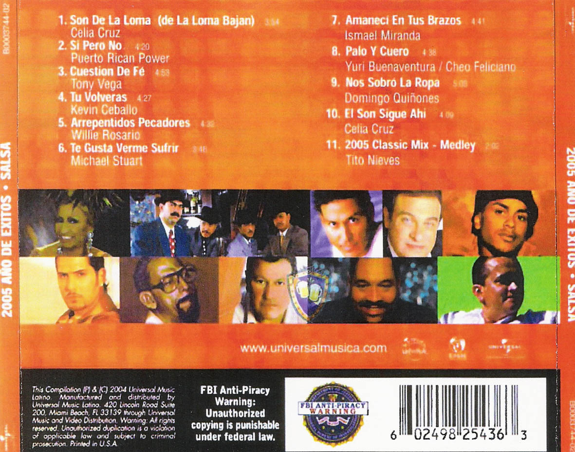 Cartula Trasera de 2005 Ao De Exitos Salsa