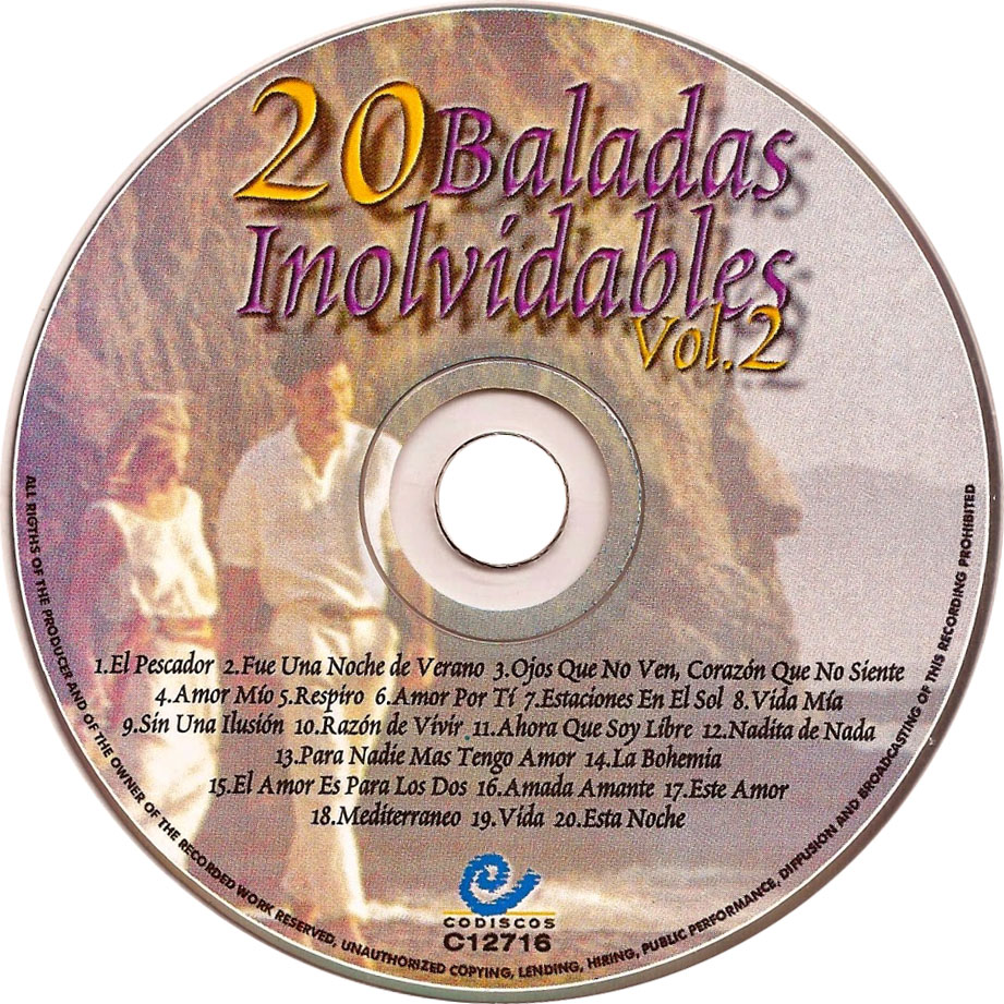 Cartula Cd de 20 Baladas Inolvidables Volumen 2