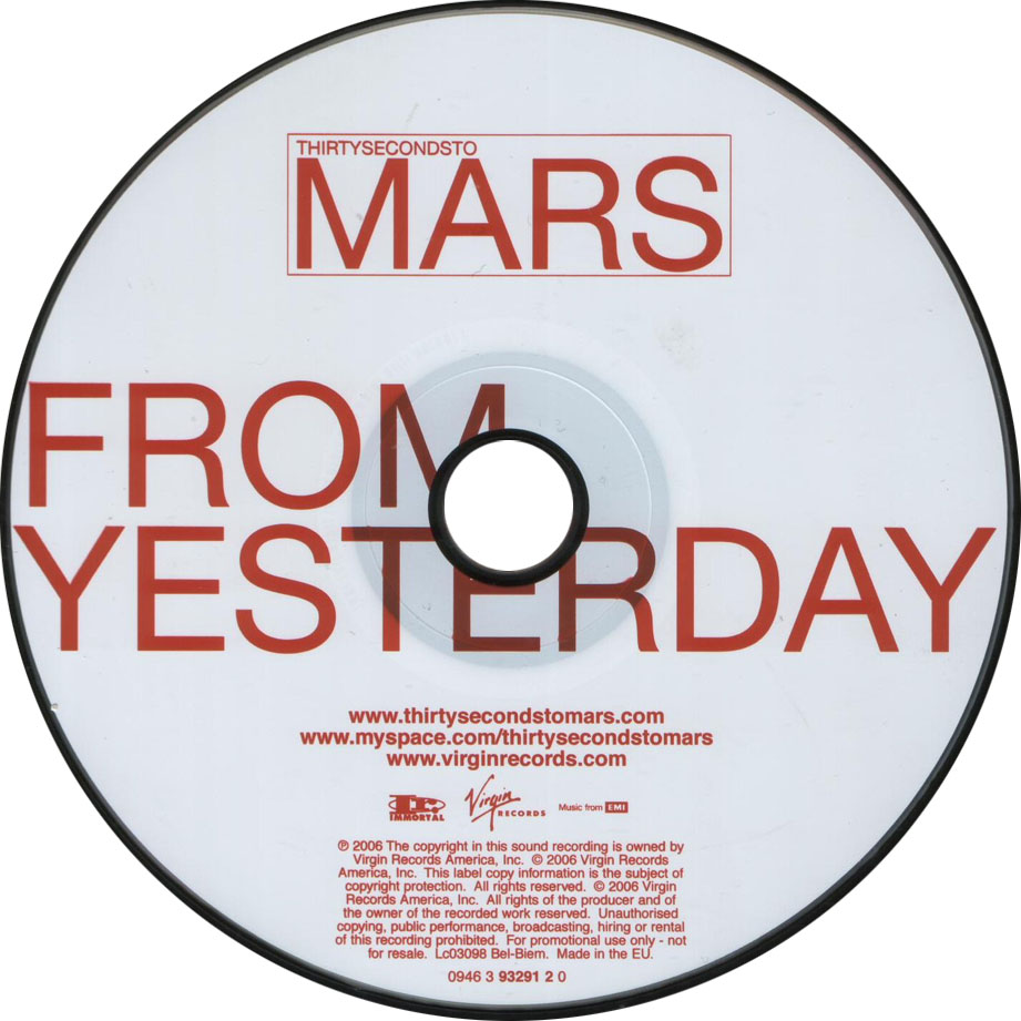 Cartula Cd de 30 Seconds To Mars - From Yesterday (Cd Single)