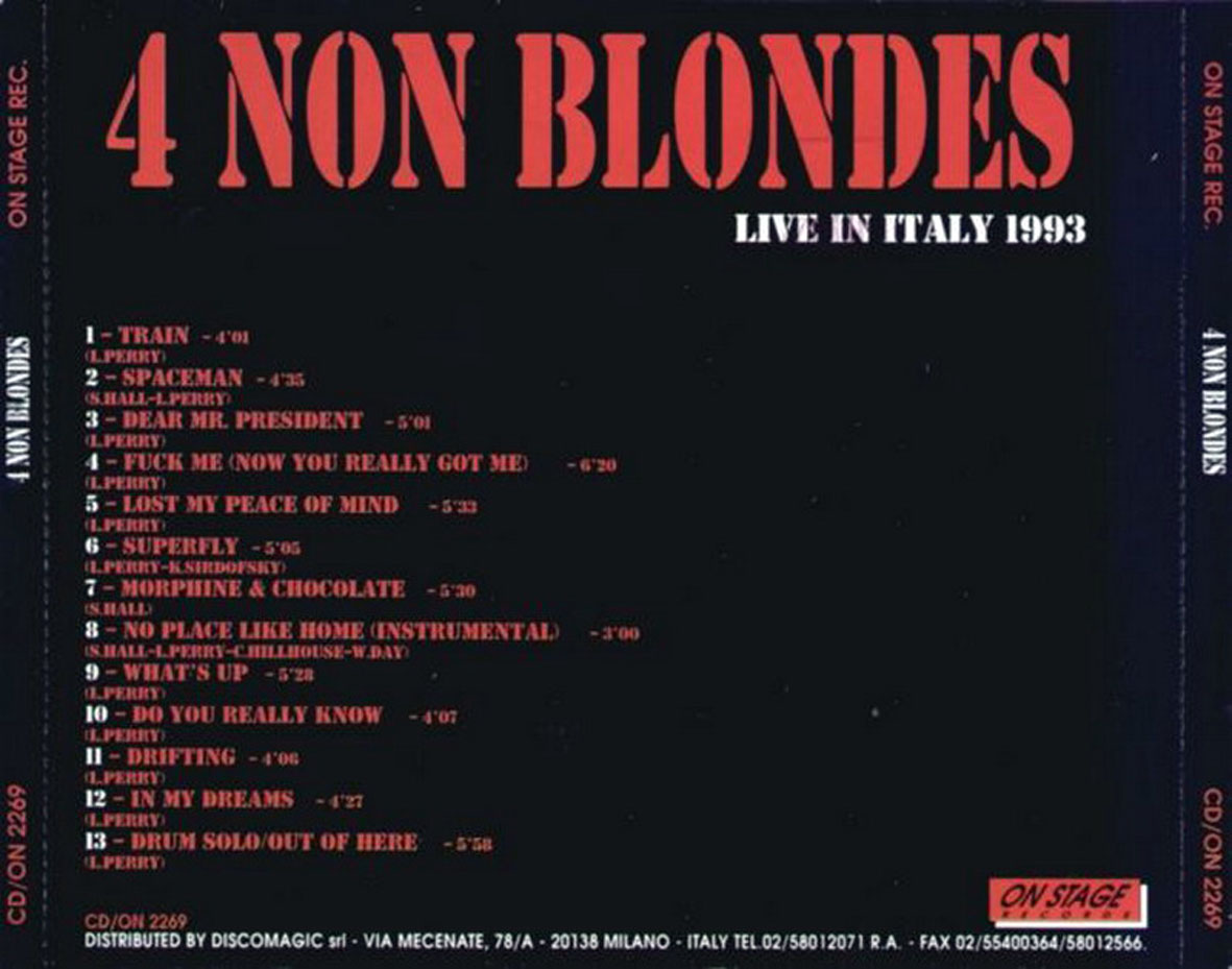 Cartula Trasera de 4 Non Blondes - Live In Italy 1993