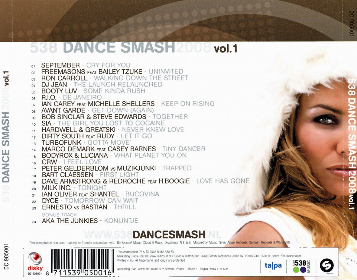 Cartula Trasera de 538 Dance Smash 2008 Volume 1