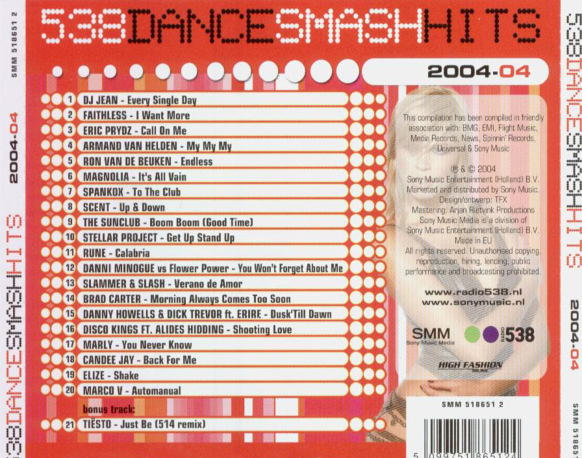 Cartula Trasera de 538 Dance Smash Hits 2004-04