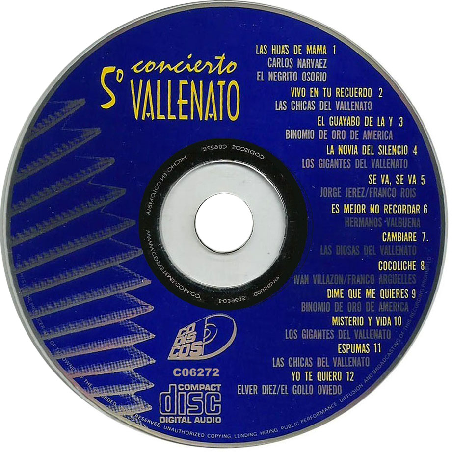 Cartula Cd de 5 Concierto Vallenato