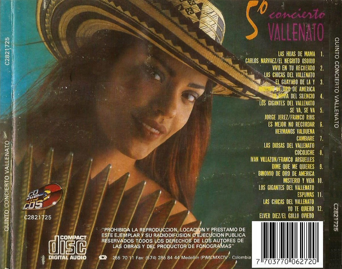Cartula Trasera de 5 Concierto Vallenato