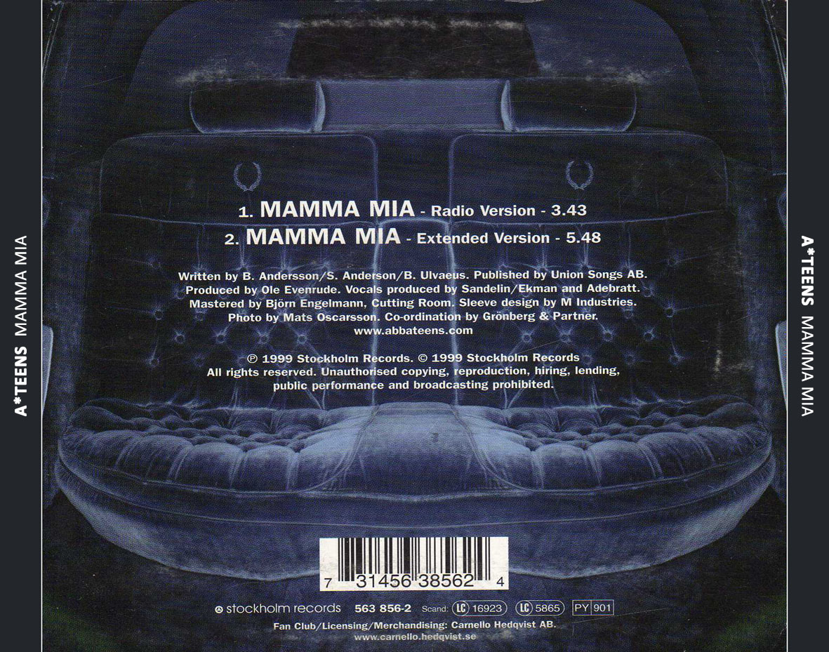Cartula Trasera de A*teens - Mamma Mia (Cd Single)