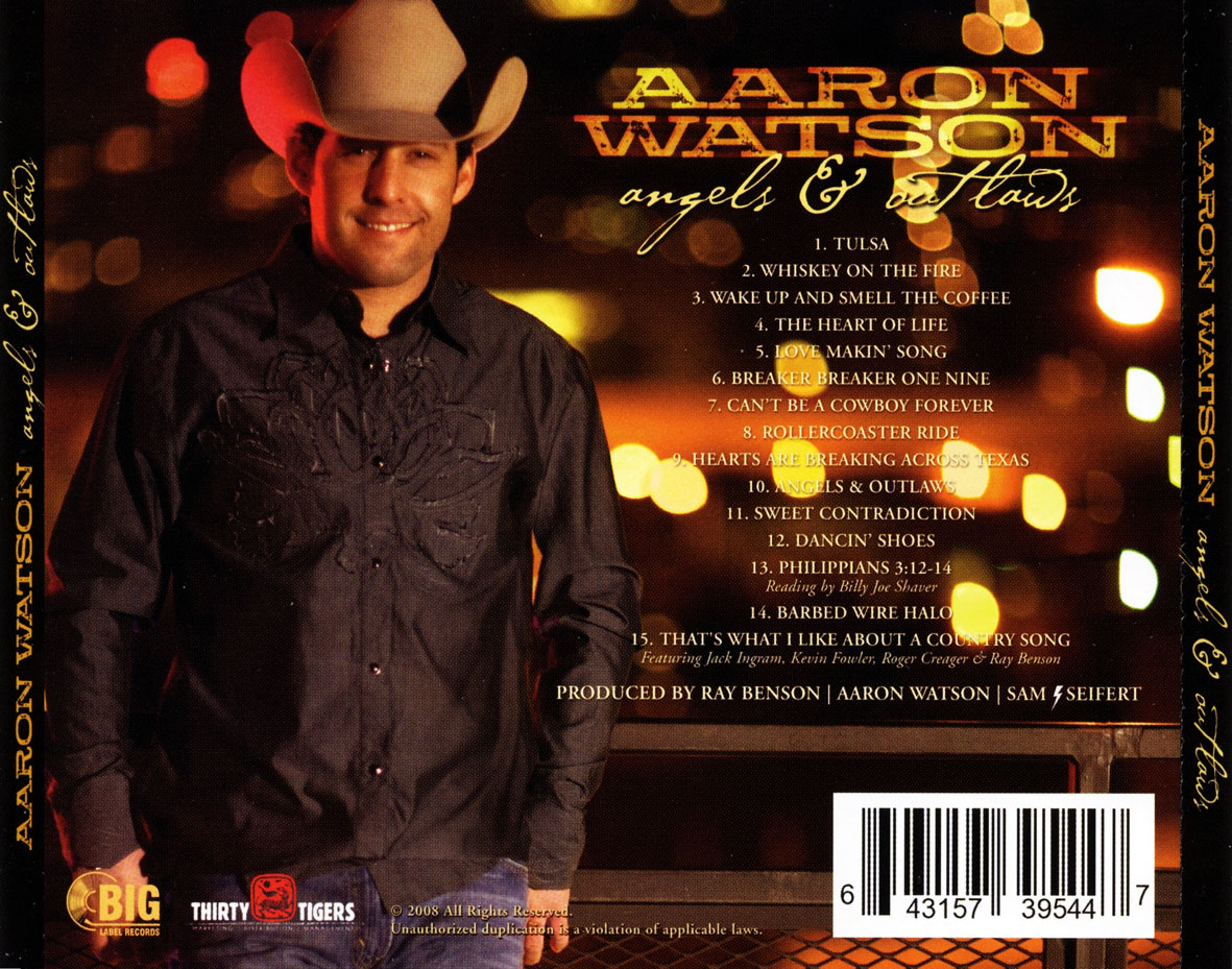 Cartula Trasera de Aaron Watson - Angels & Outlaws