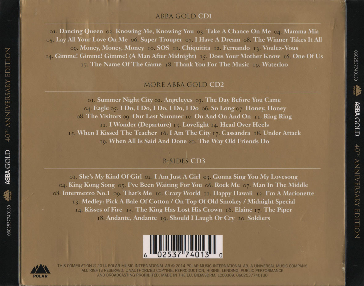 Cartula Trasera de Abba - Gold: Greatest Hits (40th Anniversary Edition)
