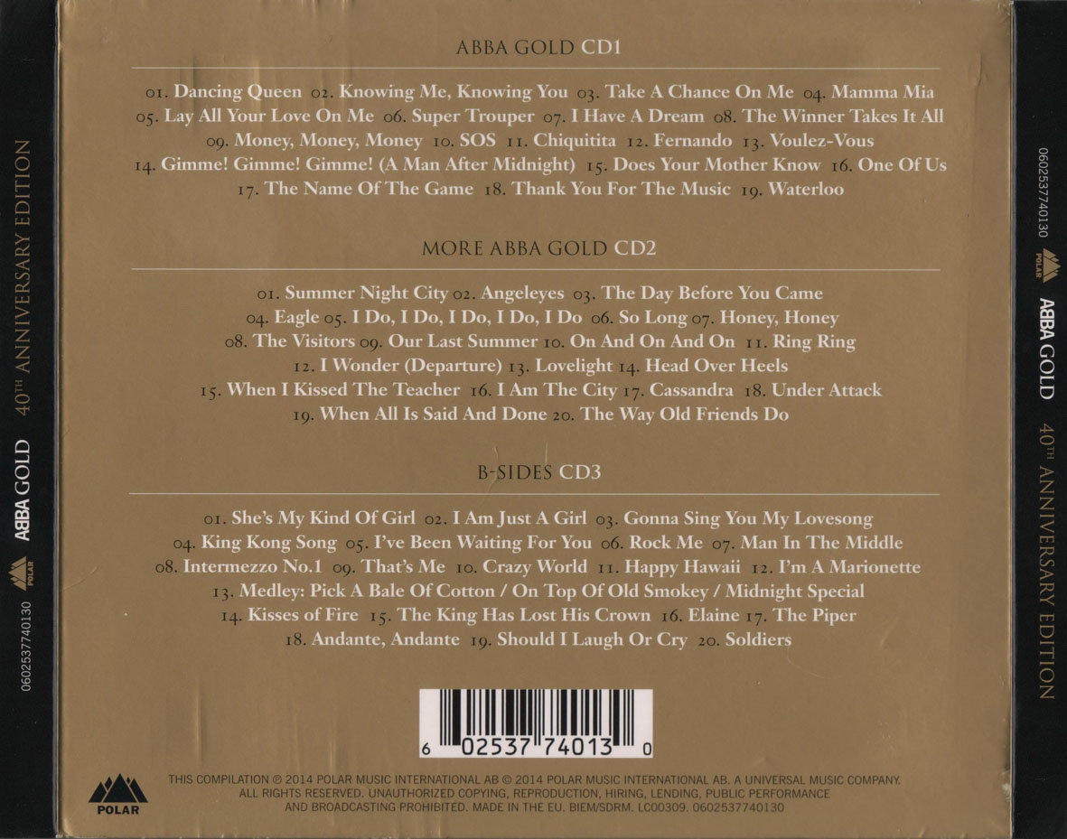 Car Tula Trasera De Abba Gold Greatest Hits 40th Anniversary 