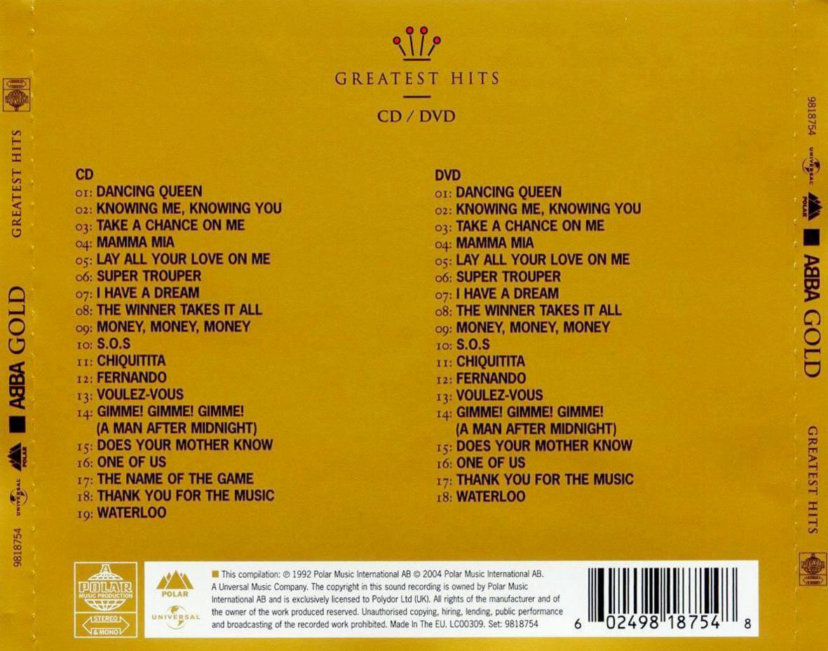 Car Tula Trasera De Abba Gold Greatest Hits Limited Edition Portada