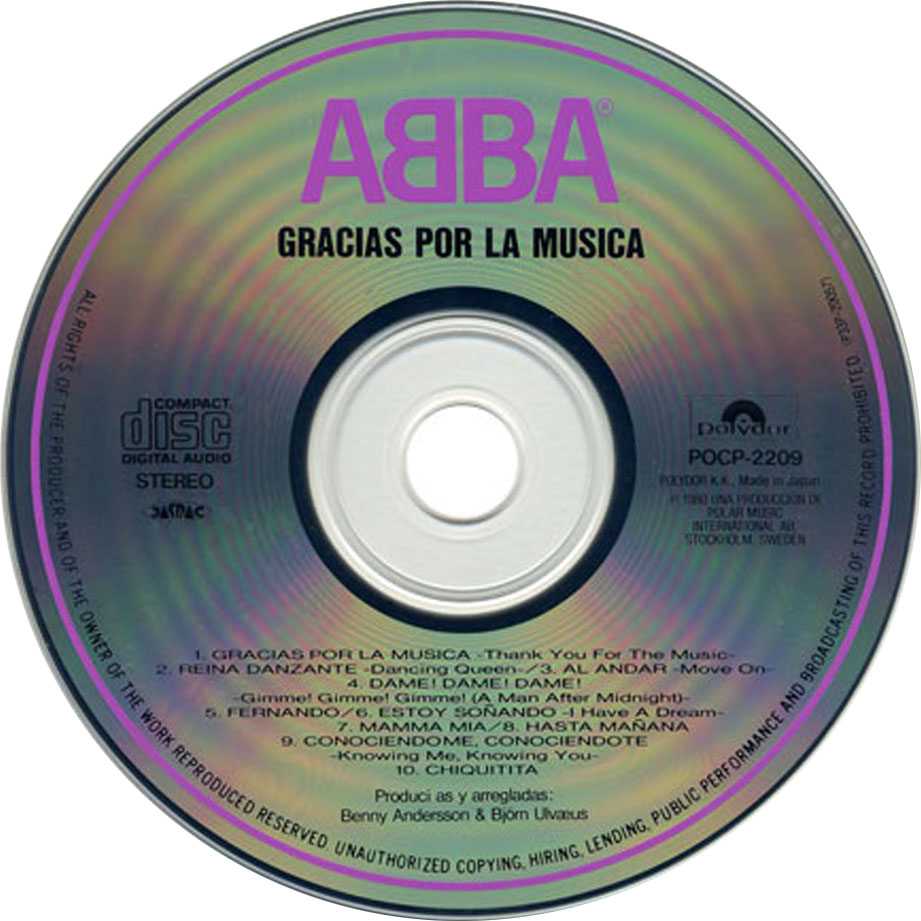Cartula Cd de Abba - Gracias Por La Musica