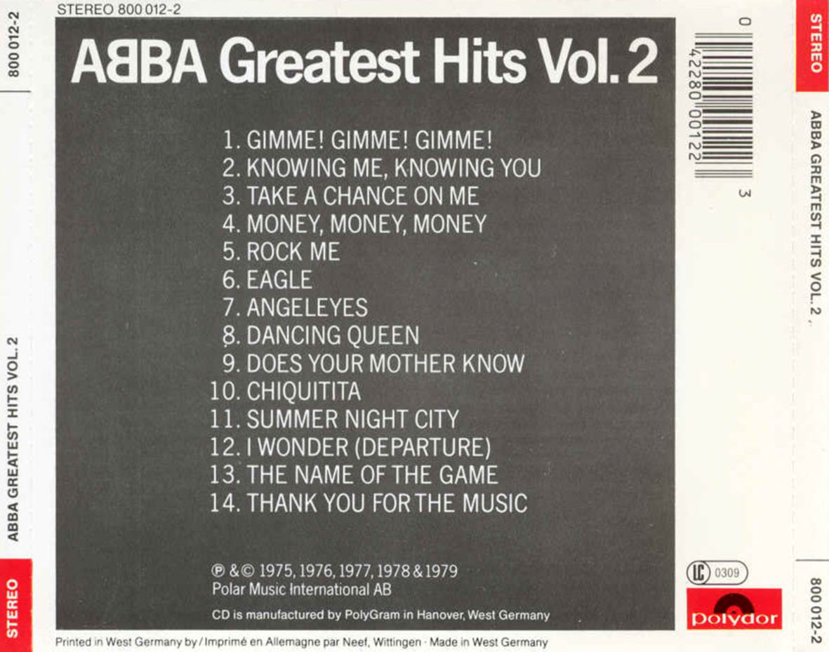 Cartula Trasera de Abba - Greatest Hits Volume 2