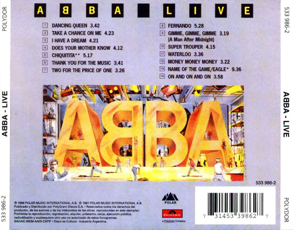 Cartula Trasera de Abba - Live