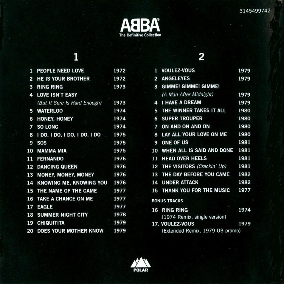 Cartula Interior Frontal de Abba - The Definitive Collection