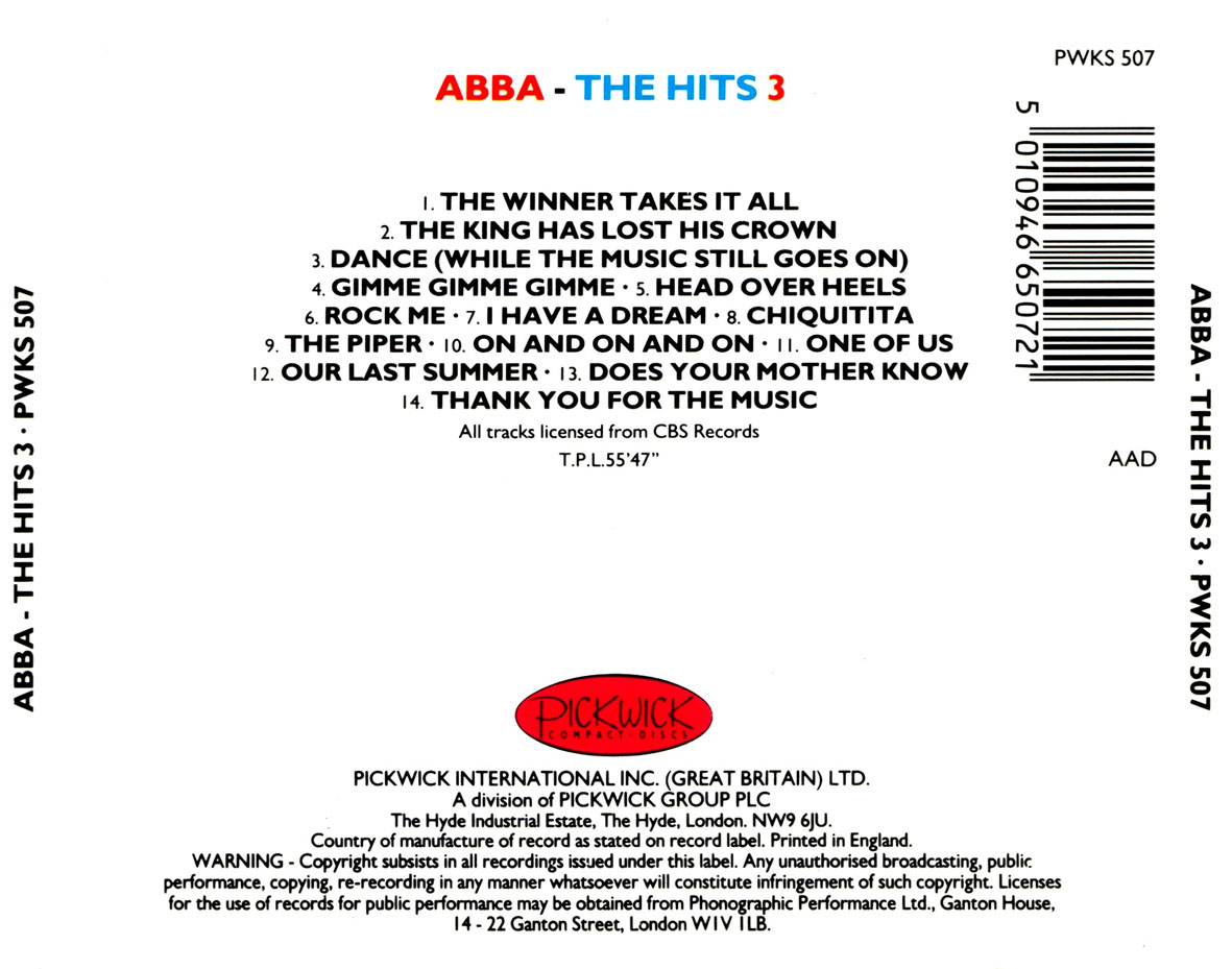 Cartula Trasera de Abba - The Hits Volume 3