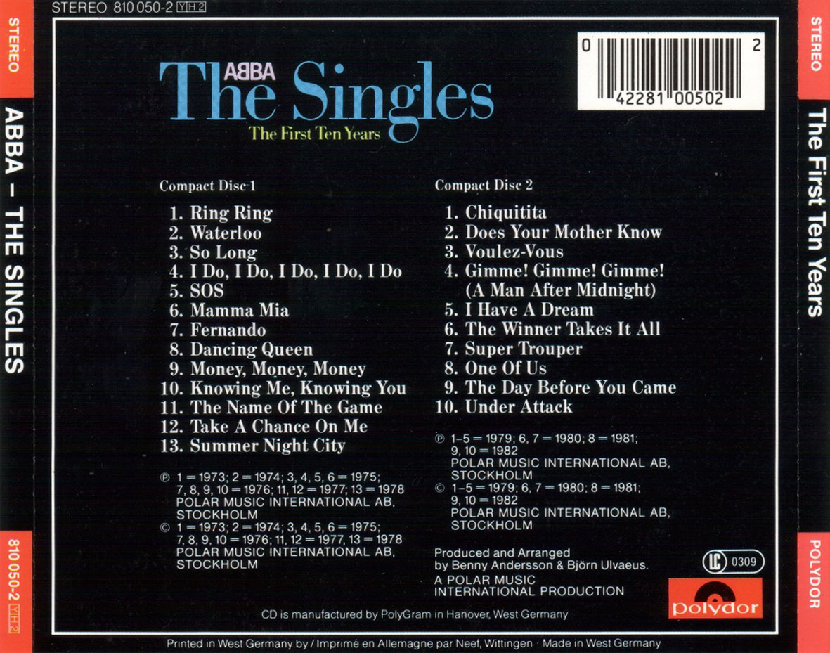Cartula Trasera de Abba - The Singles: The First Ten Years