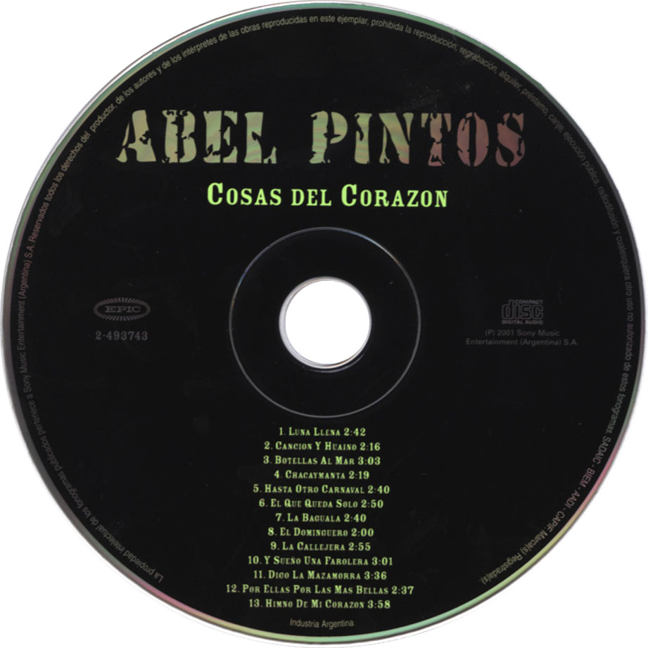 Cartula Cd de Abel Pintos - Cosas Del Corazon