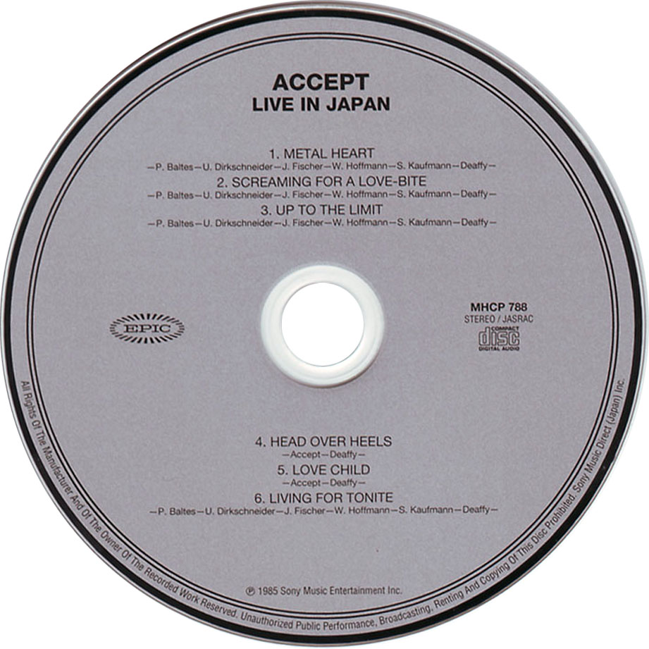 Cartula Cd de Accept - Live In Japan