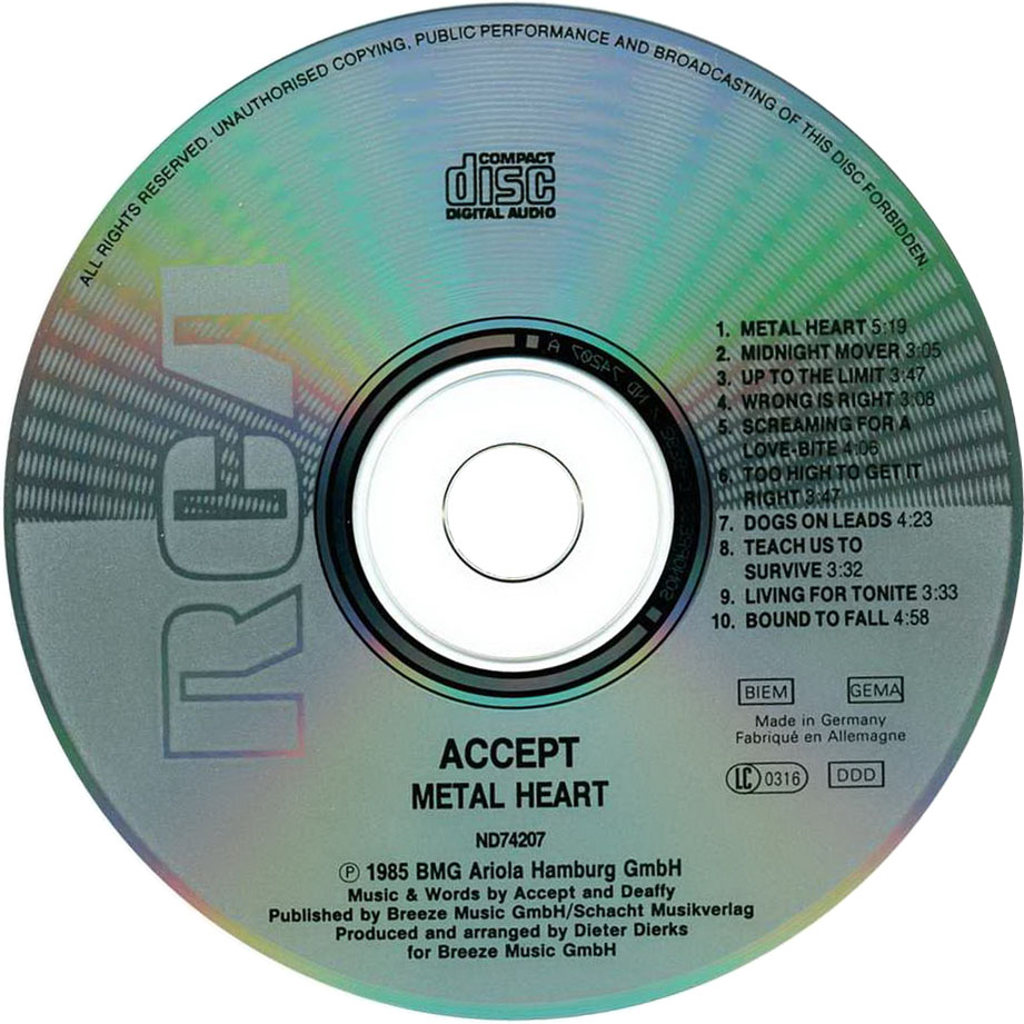 Cartula Cd de Accept - Metal Heart
