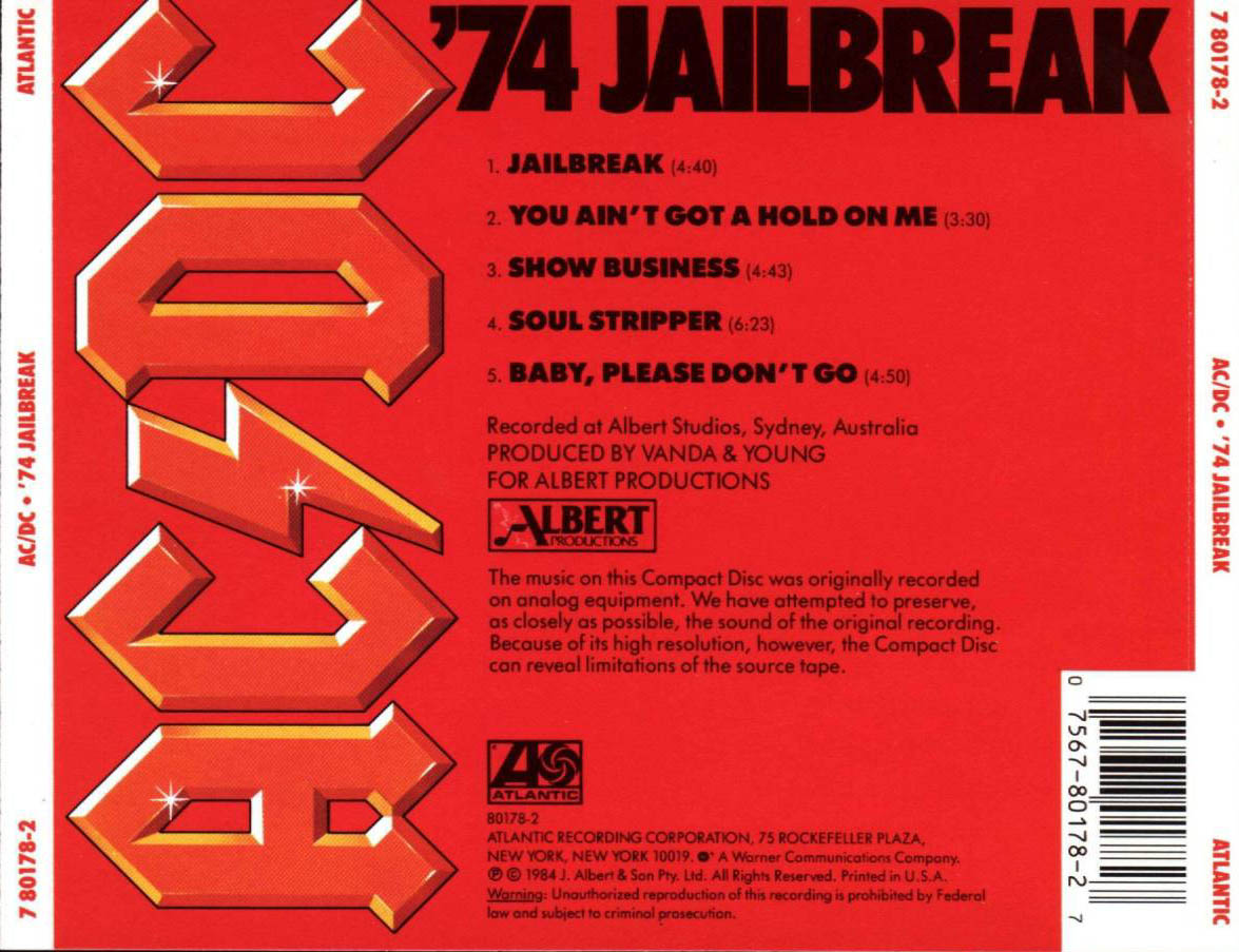 Cartula Trasera de Acdc - '74 Jailbreak