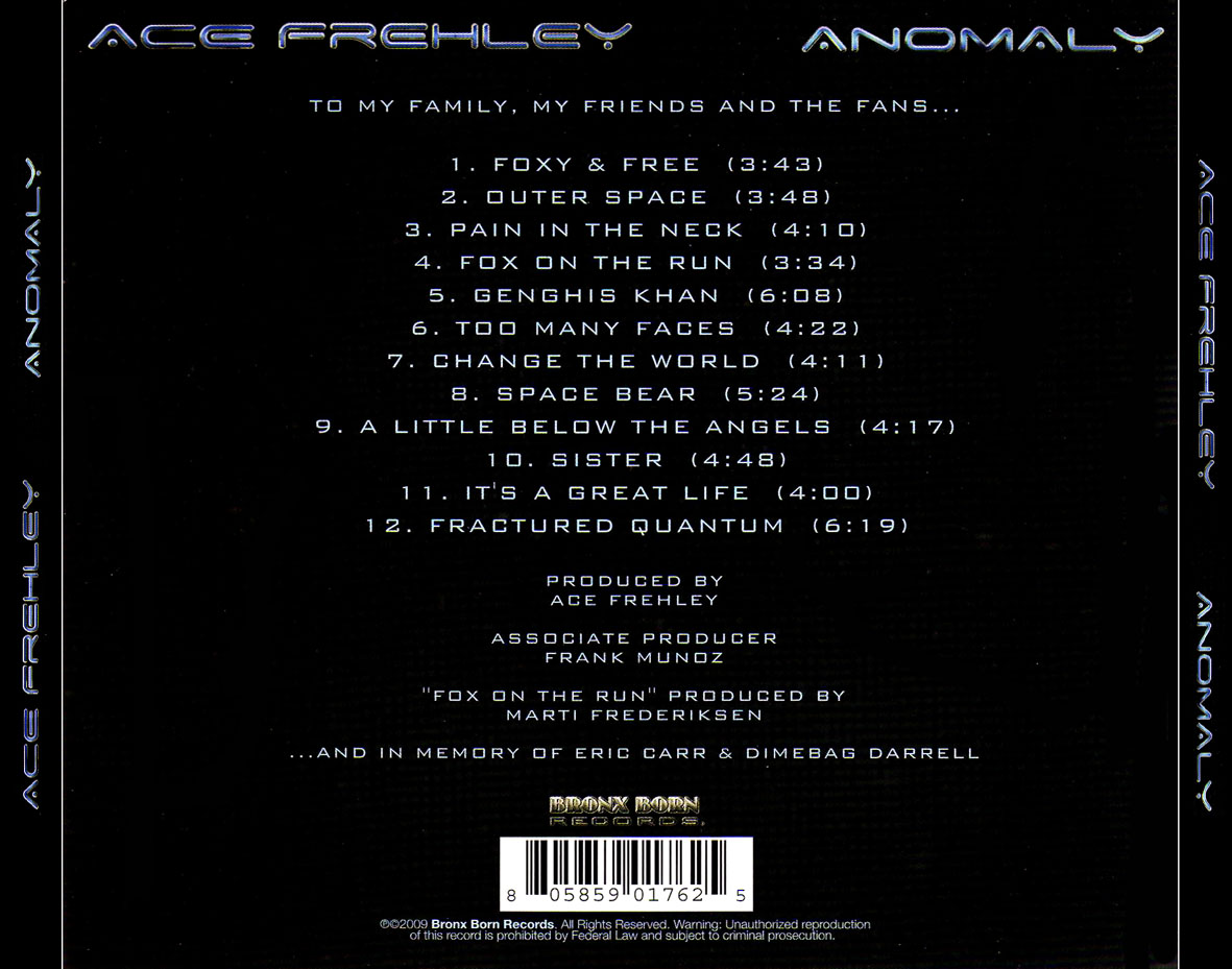 Cartula Trasera de Ace Frehley - Anomaly