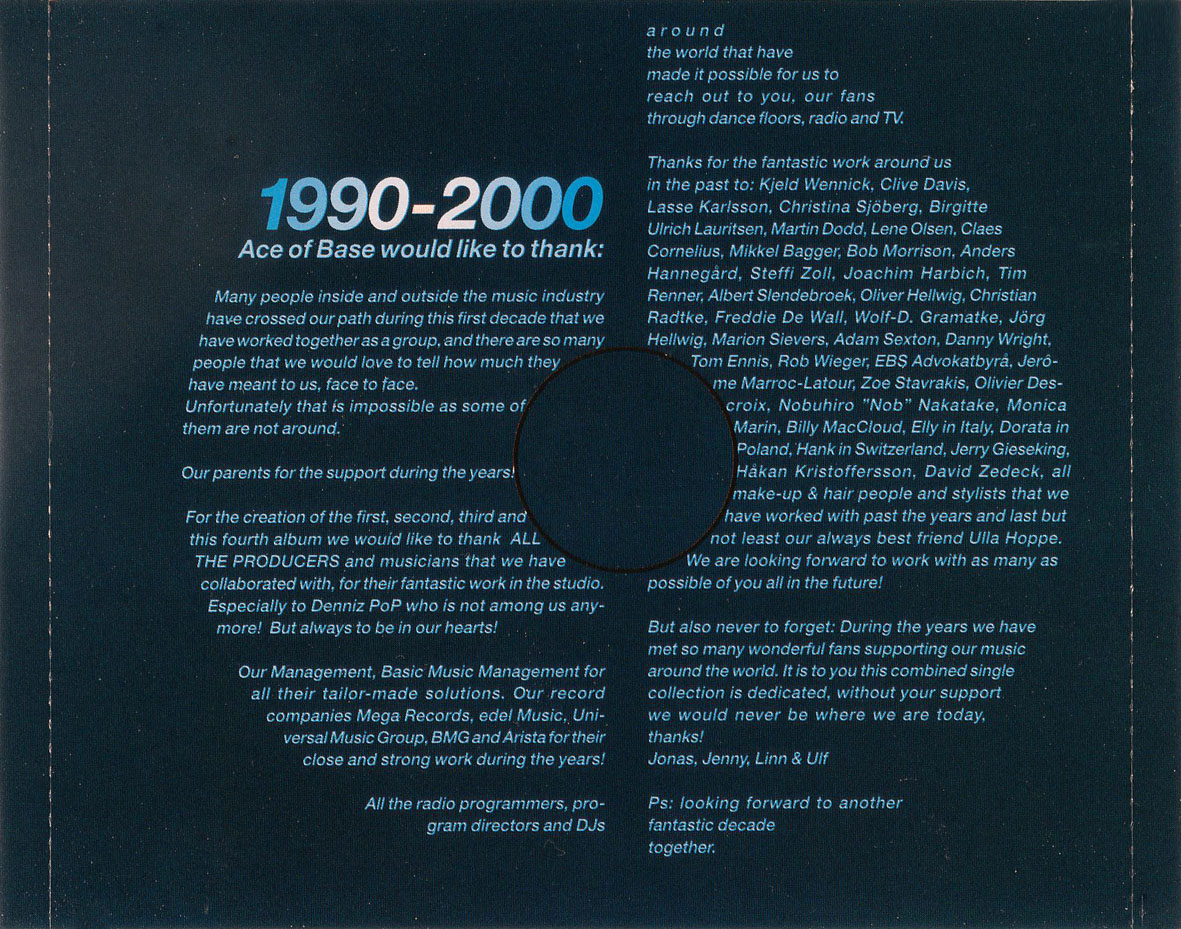 Cartula Interior Trasera de Ace Of Base - Singles Of The 90s