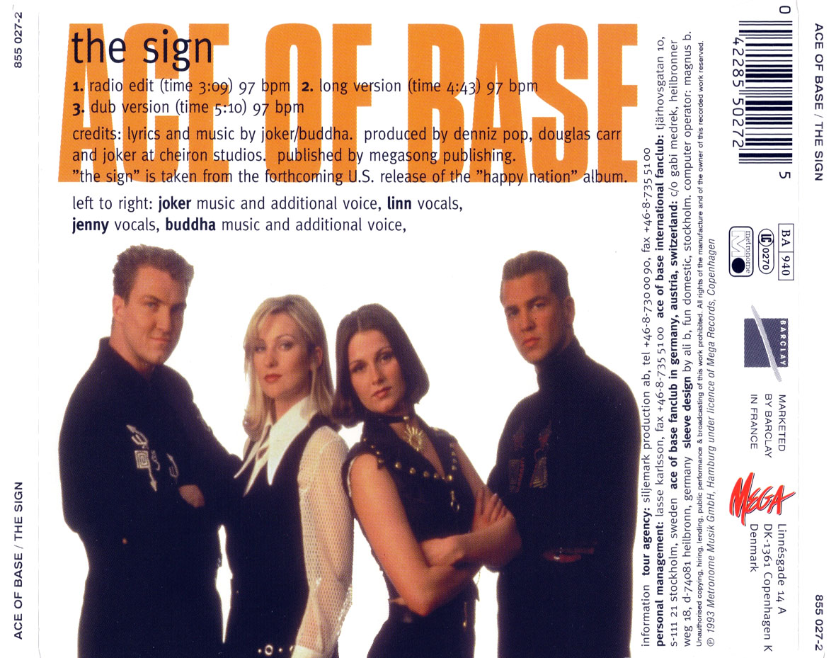 Cartula Trasera de Ace Of Base - The Sign (Cd Single)