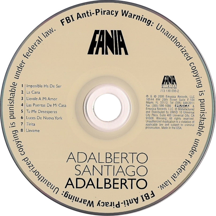 Cartula Cd de Adalberto Santiago - Adalberto