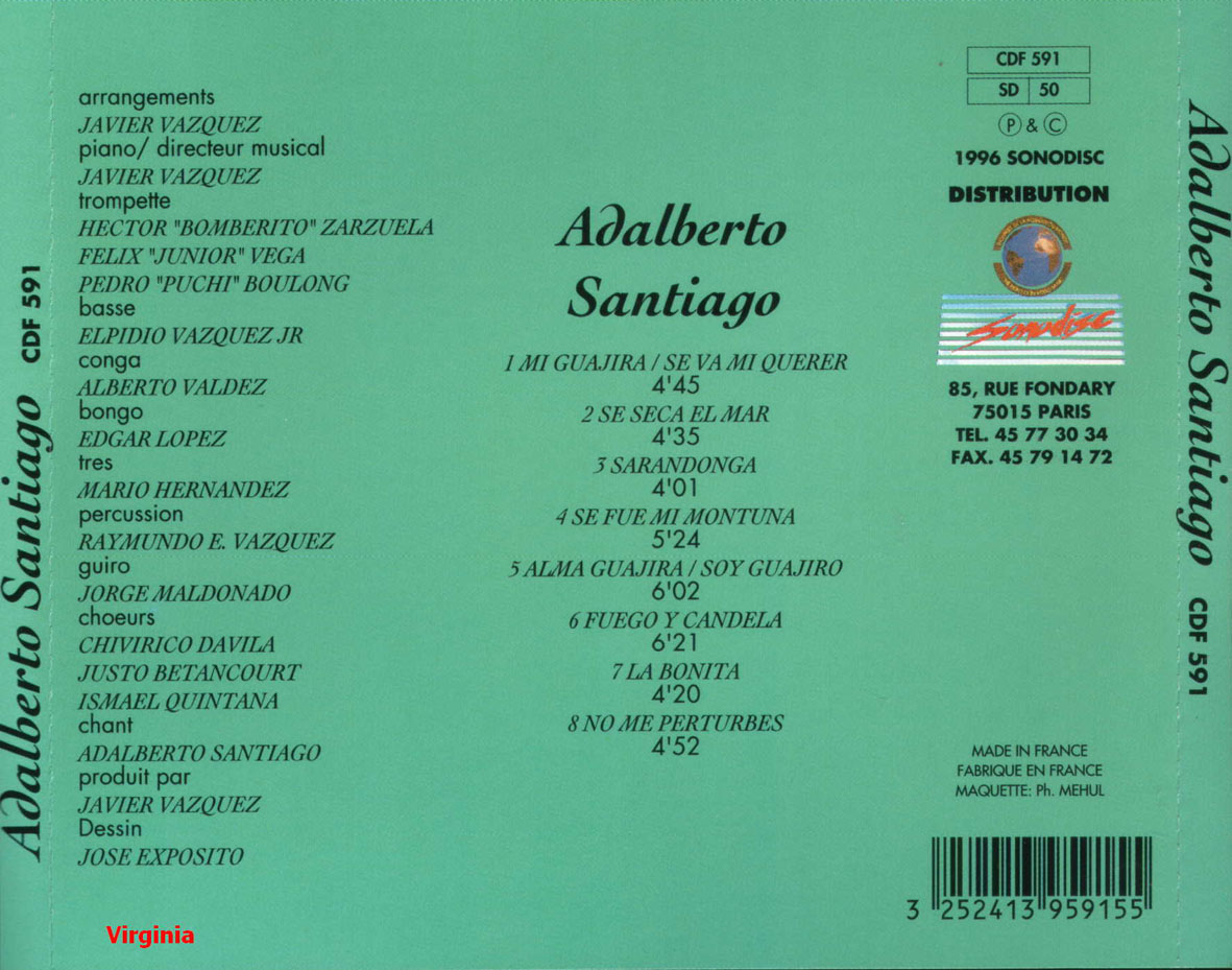 Cartula Trasera de Adalberto Santiago - Adalberto Santiago