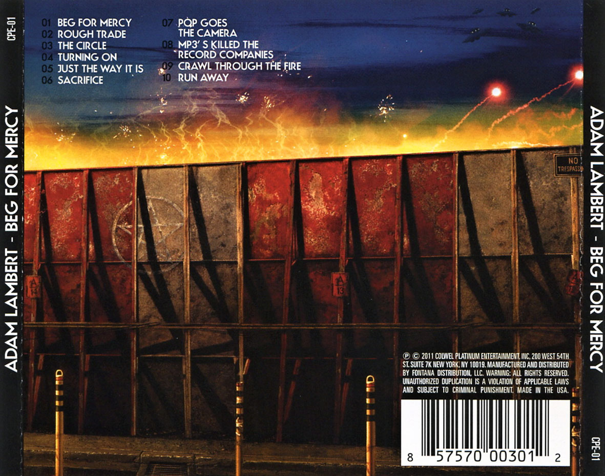 Cartula Trasera de Adam Lambert - Beg For Mercy
