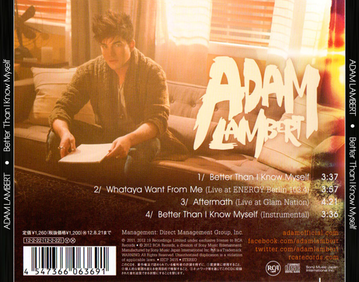 Cartula Trasera de Adam Lambert - Better Than I Know Myself (Cd Single)