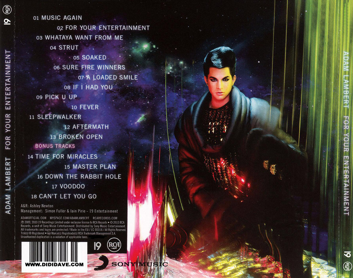 Cartula Trasera de Adam Lambert - For Your Entertainment (18 Canciones)