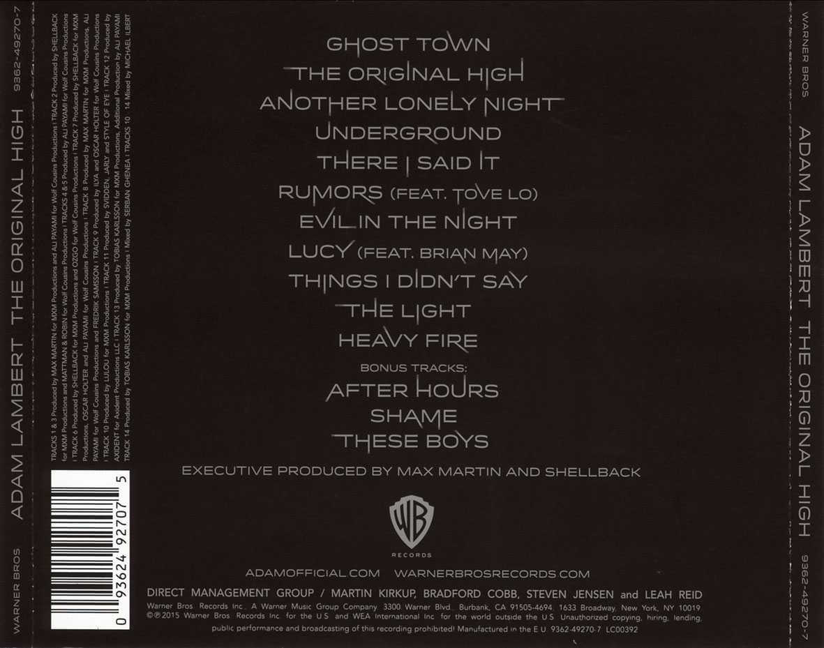 Cartula Trasera de Adam Lambert - The Original High (Deluxe Edition)