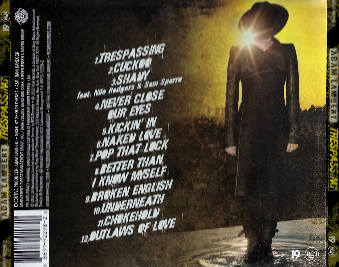 Cartula Trasera de Adam Lambert - Trespassing