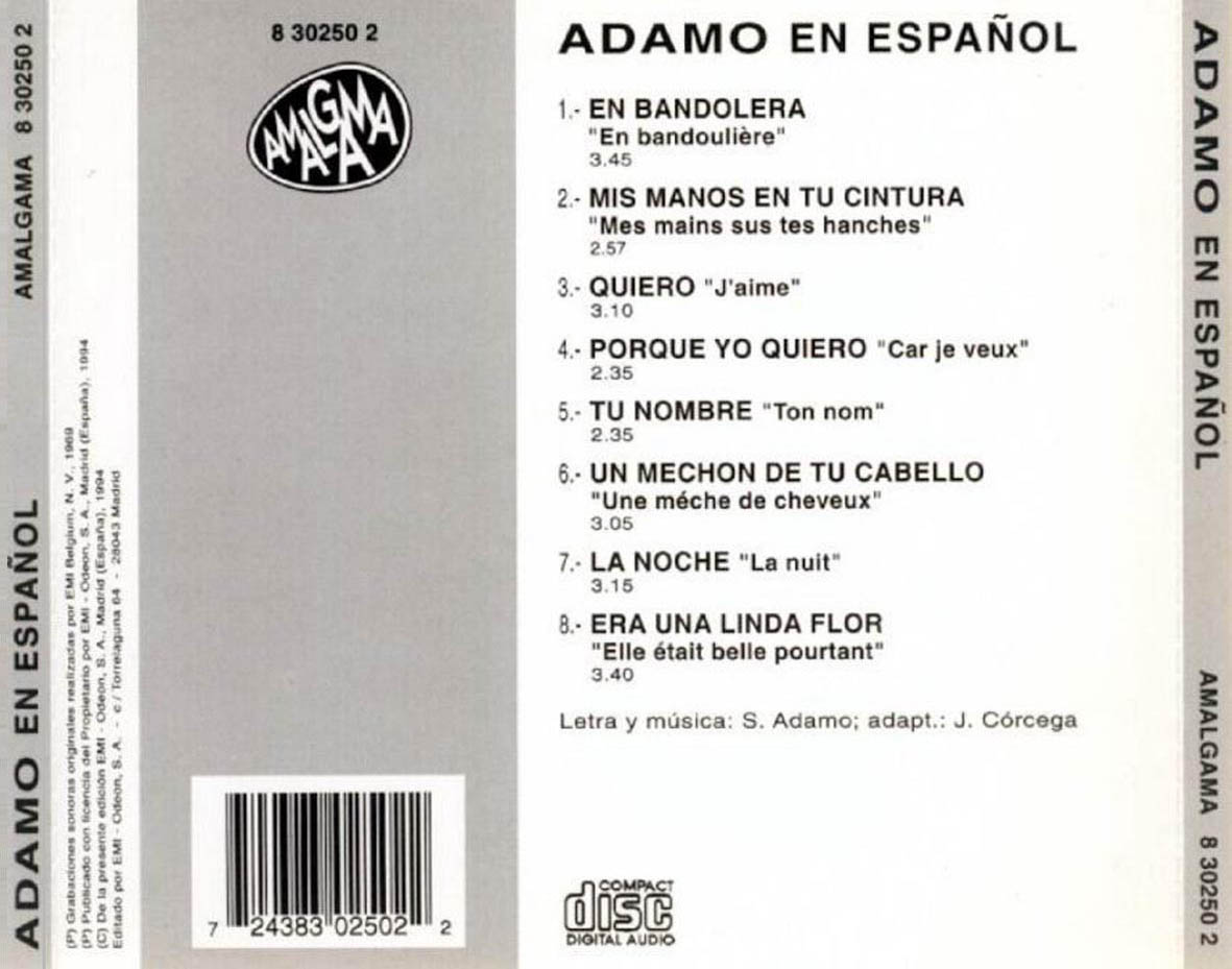 Carátula Trasera de Adamo - En Español