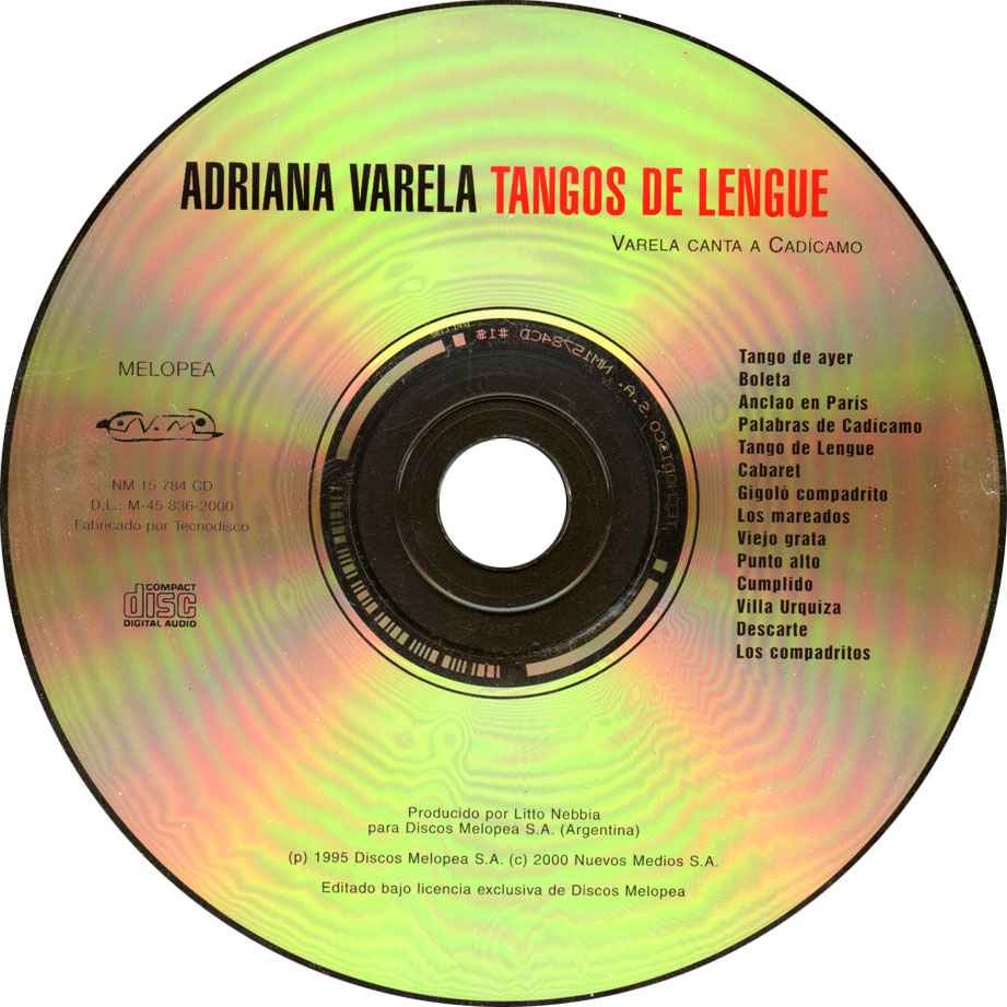 Cartula Cd de Adriana Varela - Tangos De Lengue