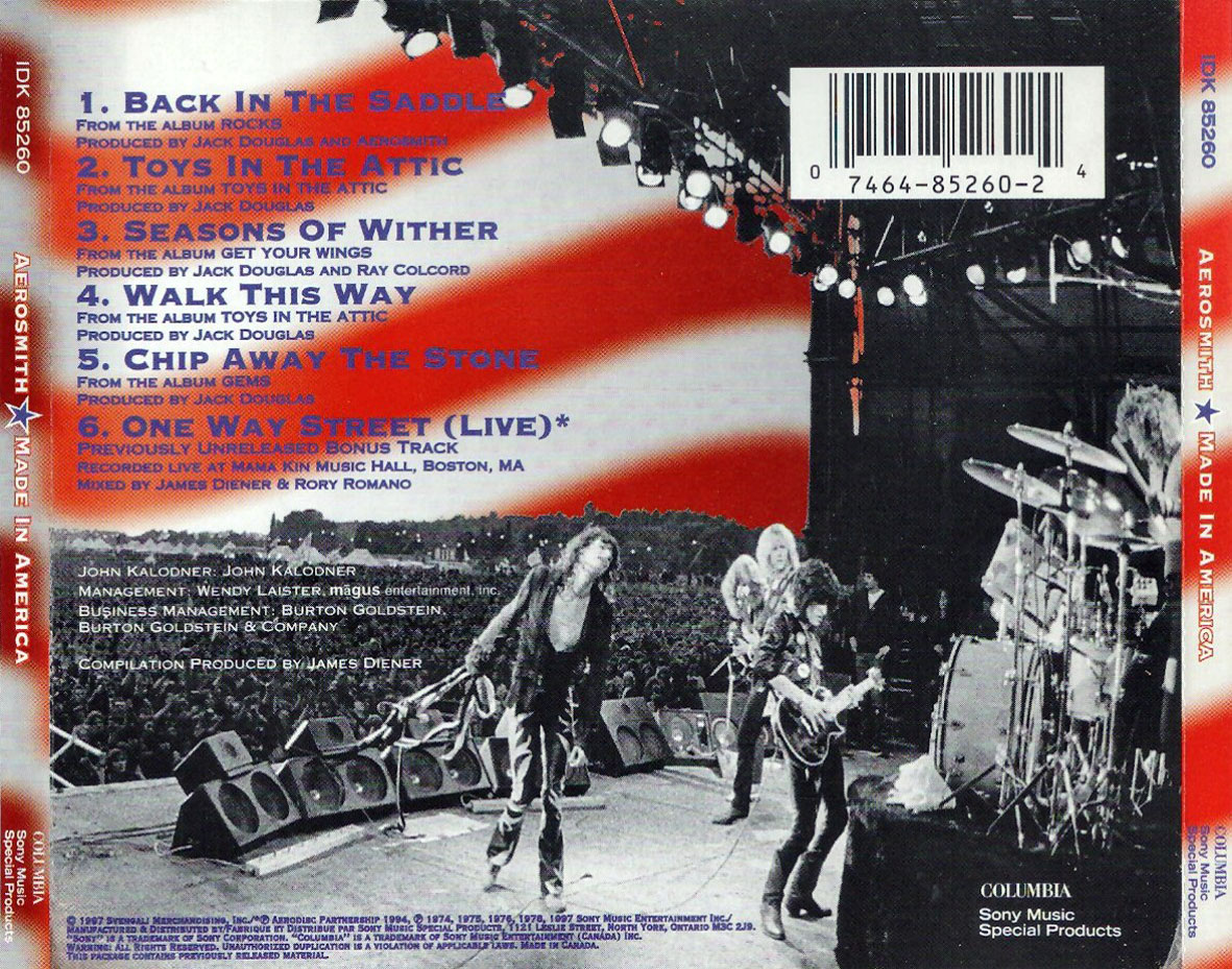 Cartula Trasera de Aerosmith - Made In America (Ep)