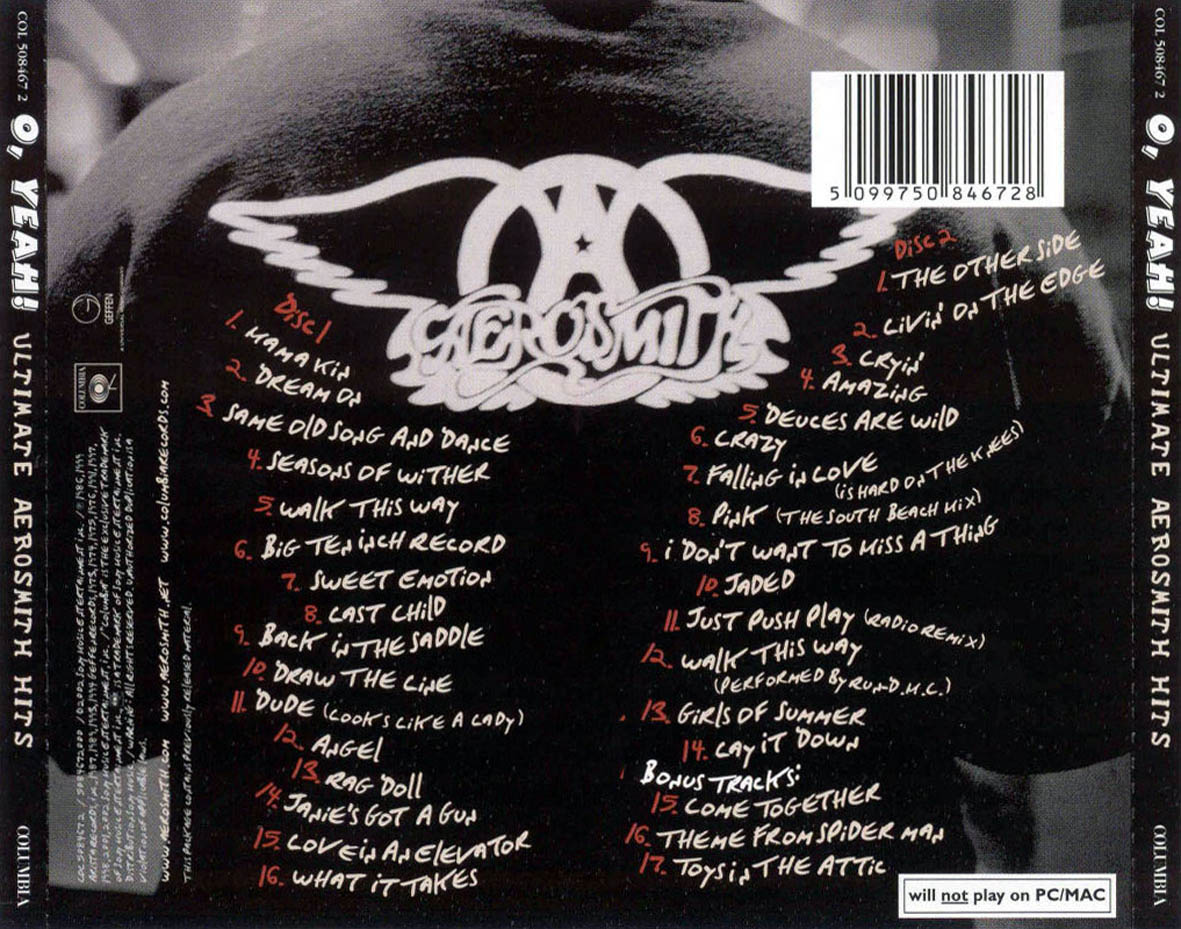 Cartula Trasera de Aerosmith - O, Yeah! Ultimate Aerosmith Hits