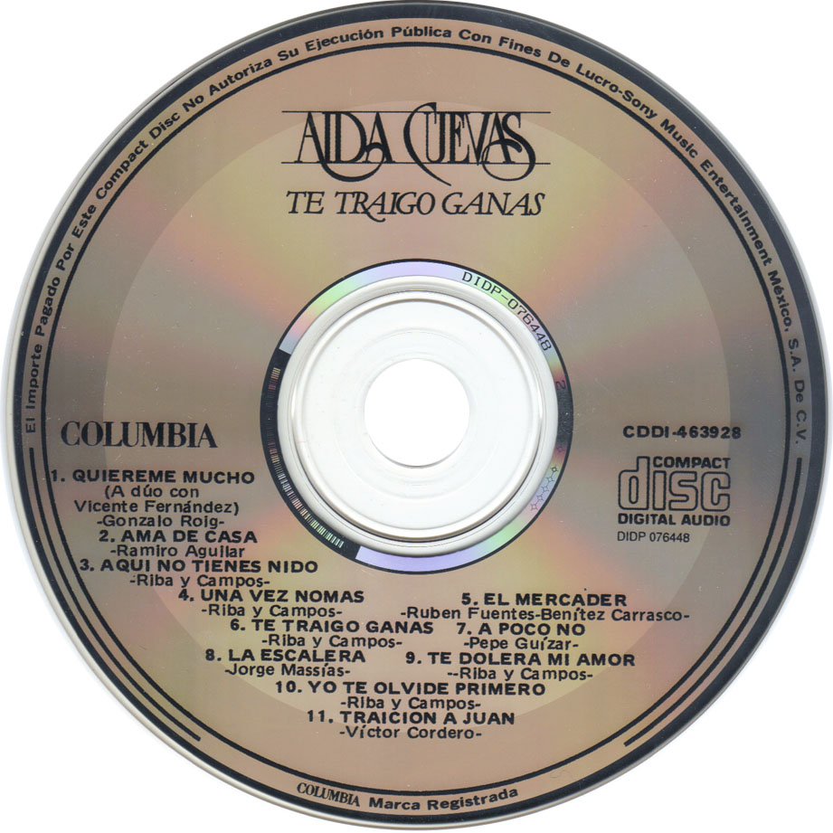 Cartula Cd de Aida Cuevas - Te Traigo Ganas