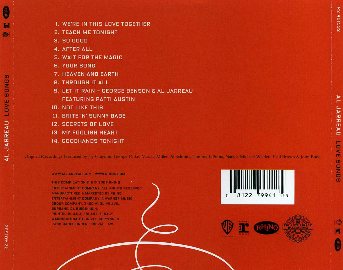 Cartula Trasera de Al Jarreau - Love Songs