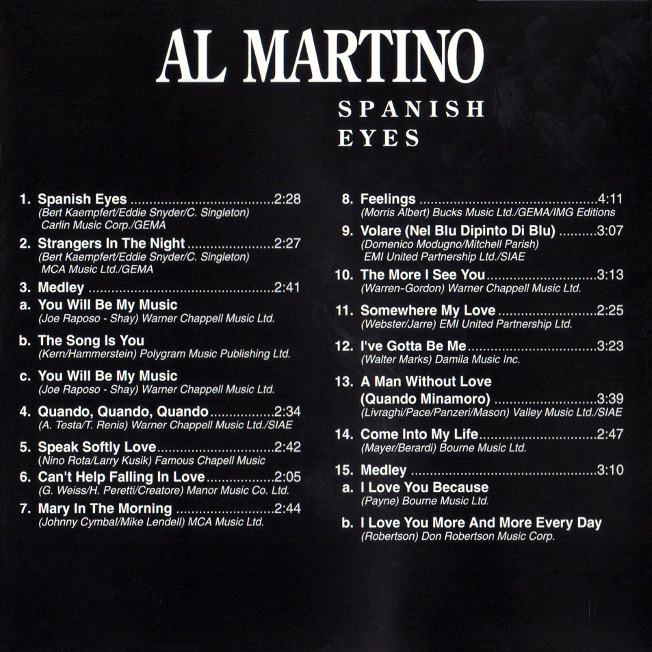 Cartula Interior Frontal de Al Martino - Spanish Eyes (1993)