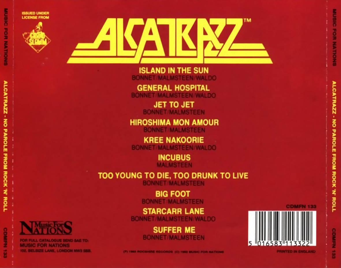 Cartula Trasera de Alcatrazz - No Parole From Rock 'n' Roll