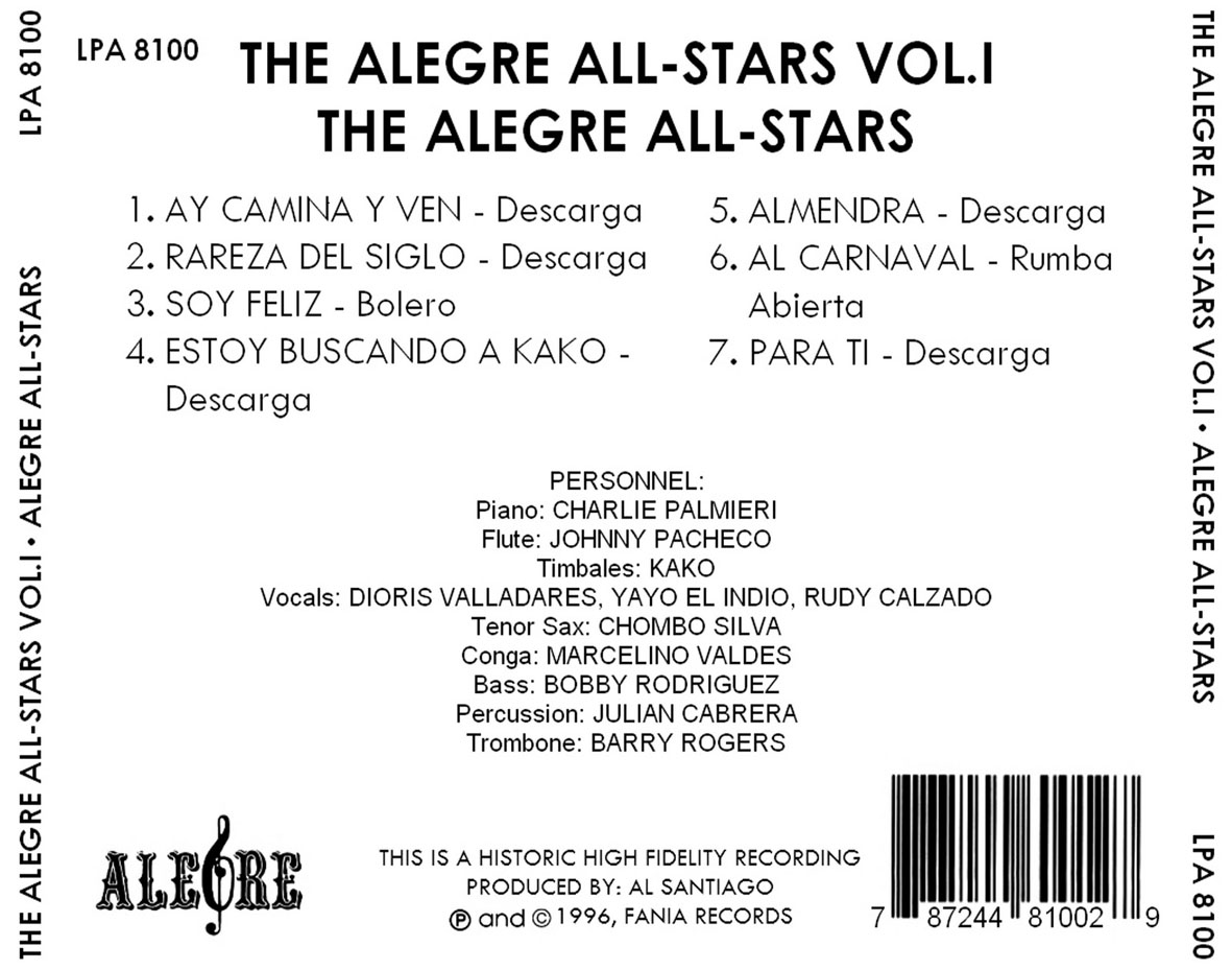 Cartula Trasera de Alegre All Stars - The Alegre All-Stars Volumen I