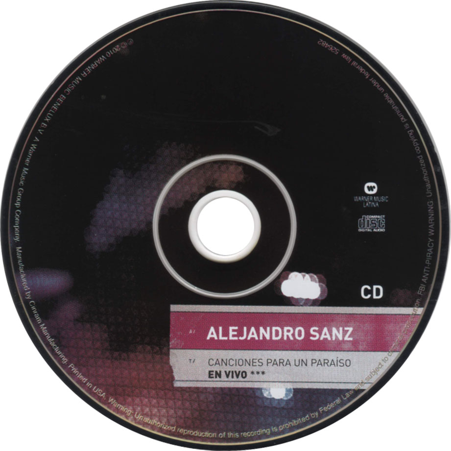 Cartula Cd de Alejandro Sanz - Canciones Para Un Paraiso En Vivo